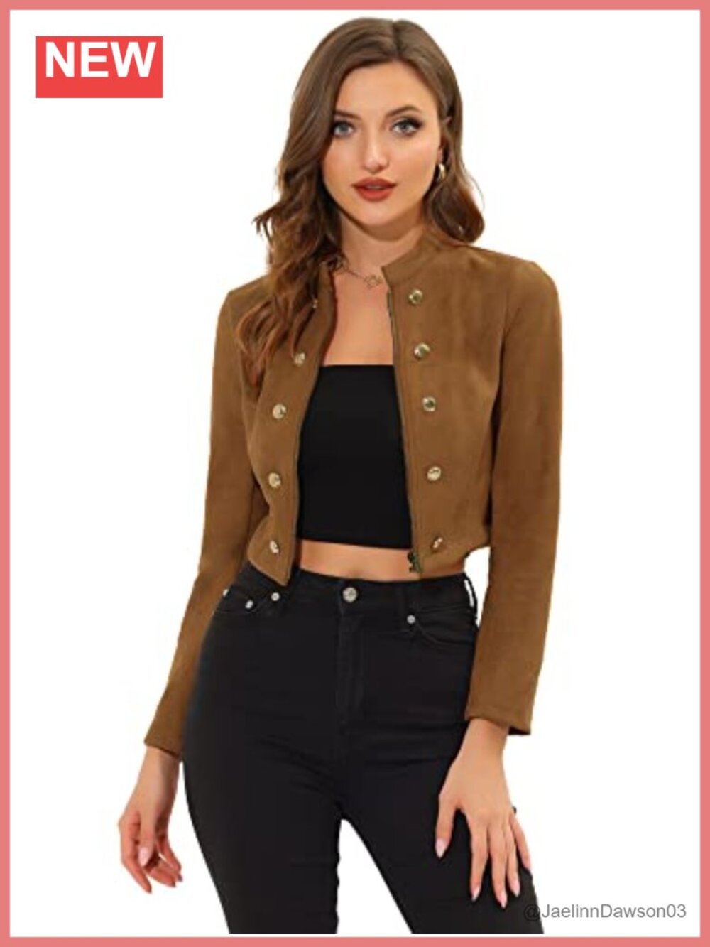 Faux Suede Cropped Jacket Double Breasted Zipper Moto Women's